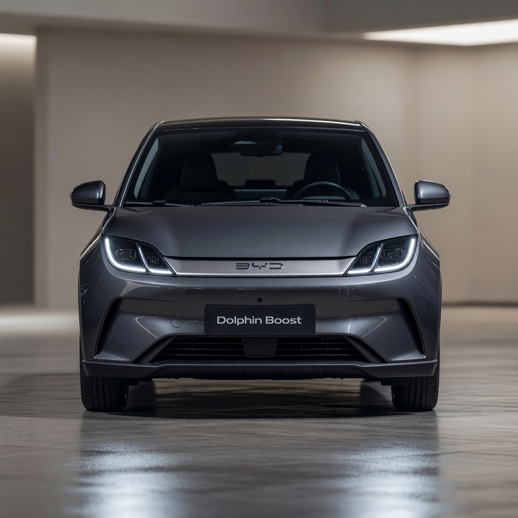 BYD Dolphin Boost in a showroom studio