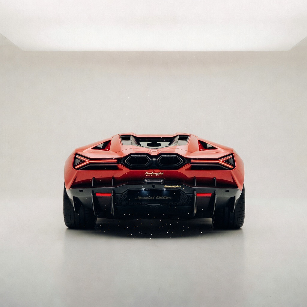 Red Lamborghini Revuelto rear Y-lights in studio
